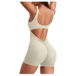 New Women Large Tan One Piece Workout Jumpsuits for Women Backless Tummy Control
